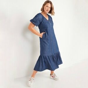 Old Navy Chambray Puff-Sleeve All-DayMaxi Swing Dress Size L